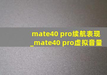 mate40 pro续航表现_mate40 pro虚拟音量